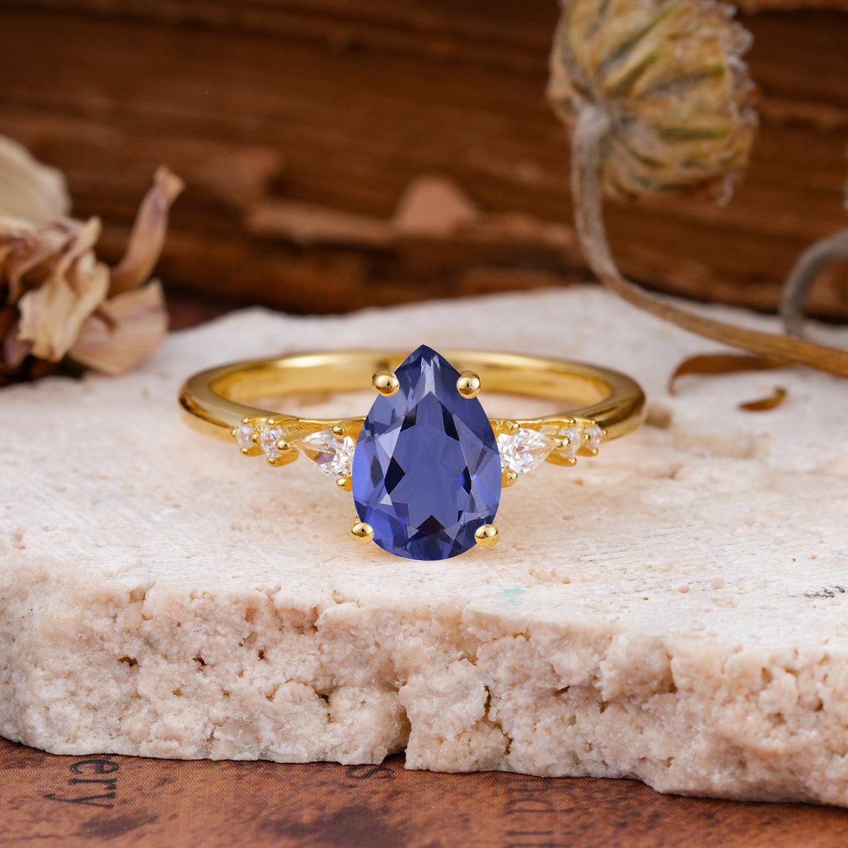 Pear Cut Tanzanite Three-Stone Engagement Ring for her - Additional view