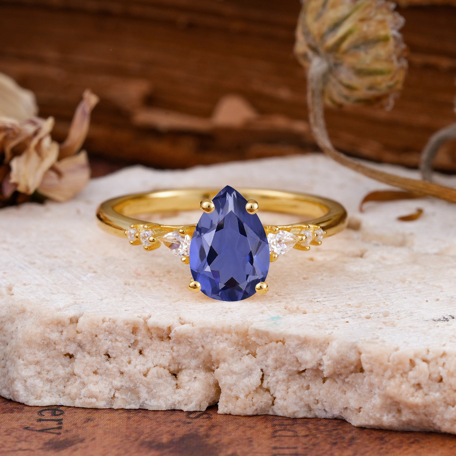 Pear Cut Tanzanite Three-Stone Engagement Ring for her - Additional view