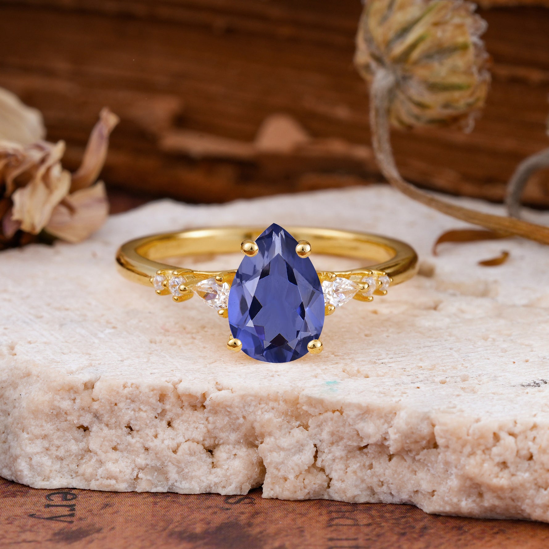Pear Cut Tanzanite Three-Stone Engagement Ring for her - Additional view