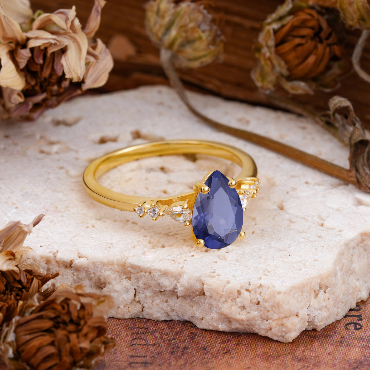 Pear Cut Tanzanite Three-Stone Engagement Ring for her - Additional view