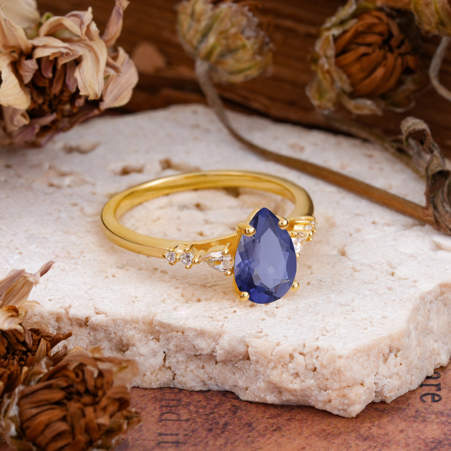 Pear Cut Tanzanite Three-Stone Engagement Ring for her - Additional view