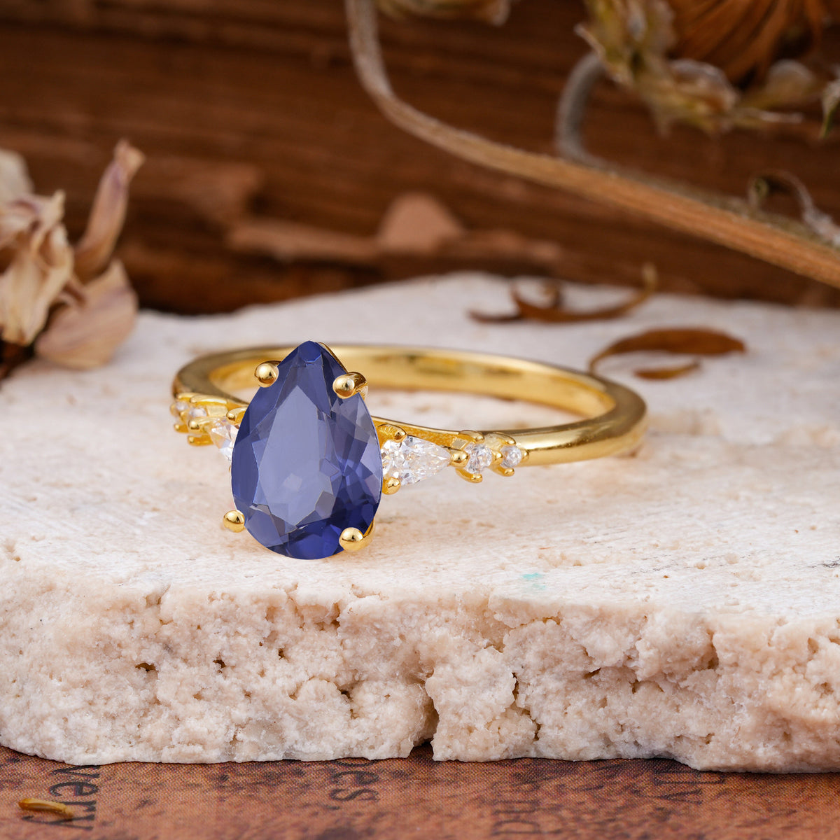 Pear Cut Tanzanite Three-Stone Engagement Ring for her - Additional view