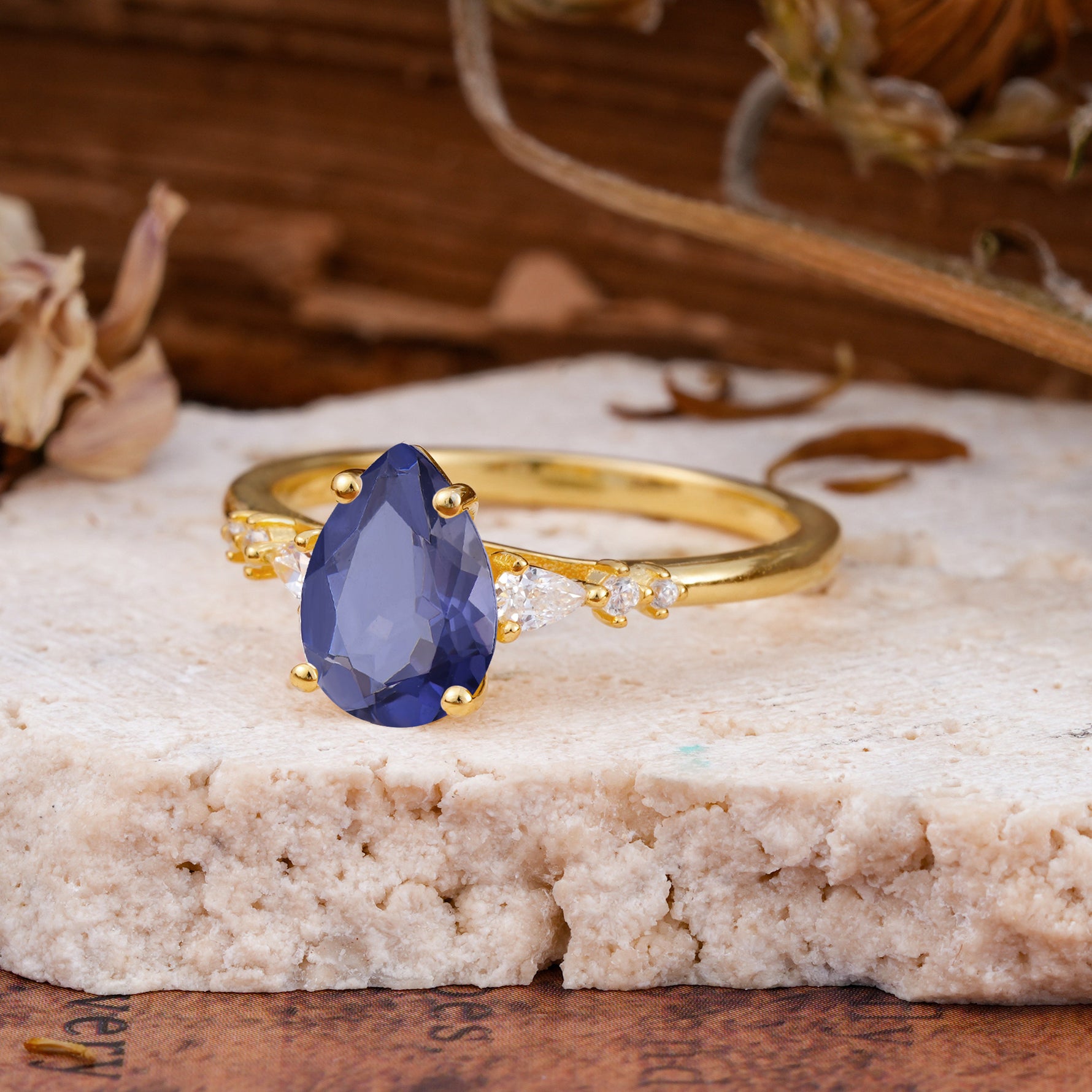 Pear Cut Tanzanite Three-Stone Engagement Ring for her - Additional view
