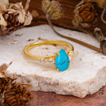 Pear Cut Turquoise Three-Stone Engagement Ring for her - Additional view