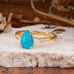 Pear Cut Turquoise Three-Stone Engagement Ring for her - Additional view