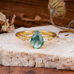 Pear Cut Moss Agate Three-Stone Engagement Ring for her - Additional view