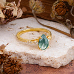 Pear Cut Moss Agate Three-Stone Engagement Ring for her - Additional view