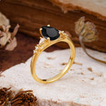 Pear Cut Black Onyx Three-Stone Engagement Ring for her - Additional view