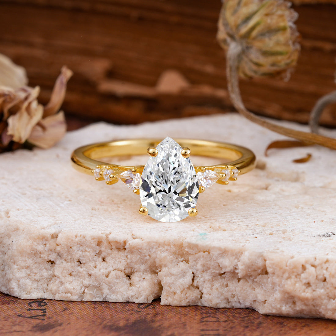 Pear Cut Lab Diamond Three Stone Ring