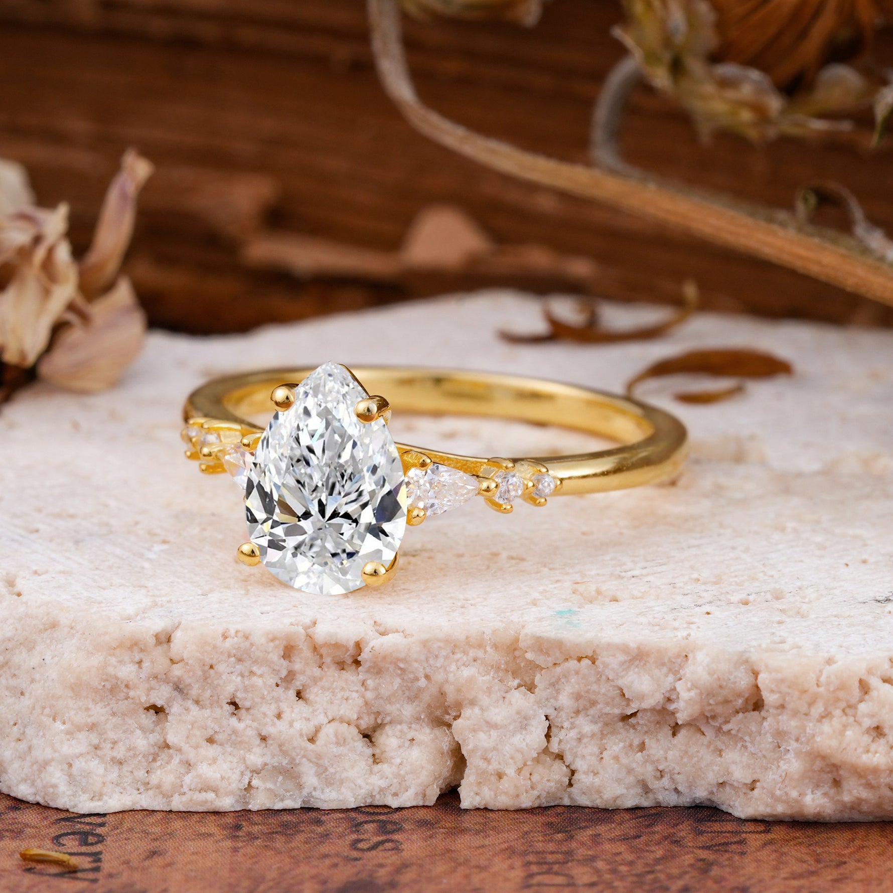 Pear Cut Lab Diamond Three-Stone Engagement Ring for her - Additional view