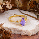 Pear Cut Amethyst Three-Stone Engagement Ring for her - Additional view