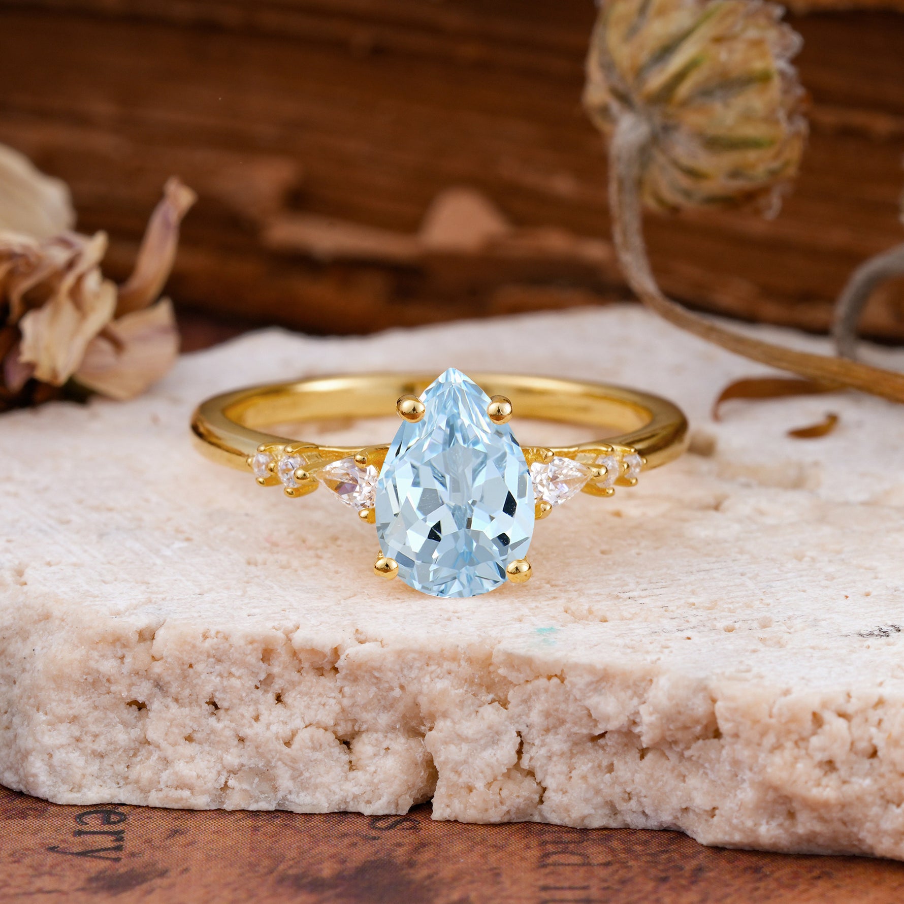 Pear Cut Aquamarine Three-Stone Engagement Ring for her - Additional view