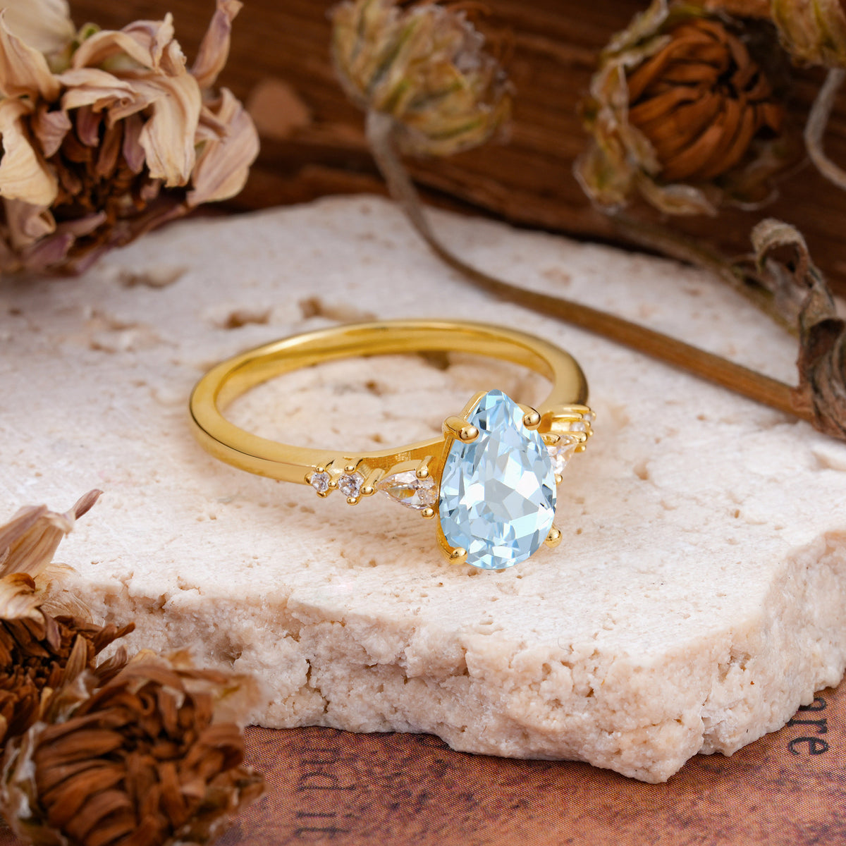 Pear Cut Aquamarine Three-Stone Engagement Ring for her - Additional view