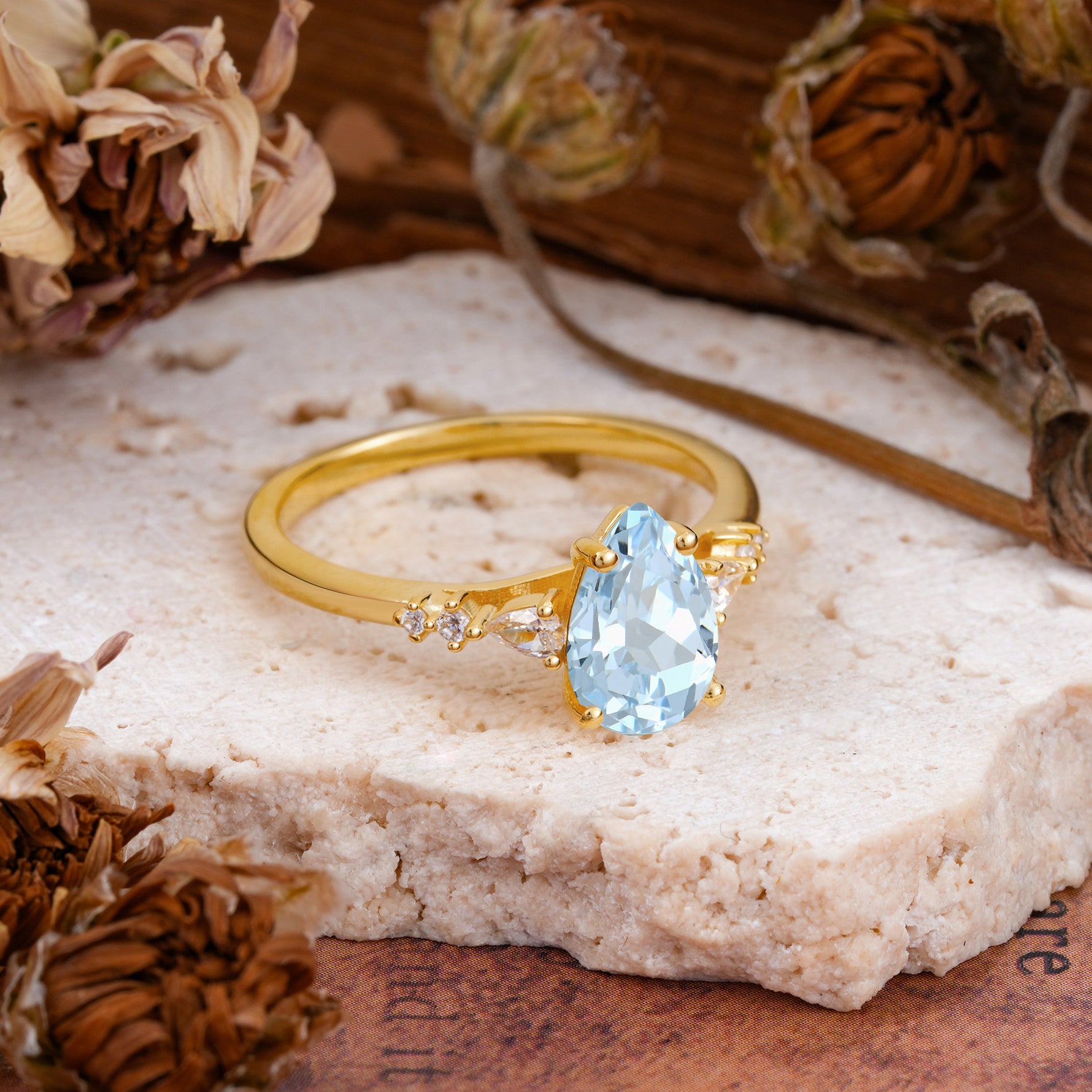 Pear Cut Aquamarine Three-Stone Engagement Ring for her - Additional view