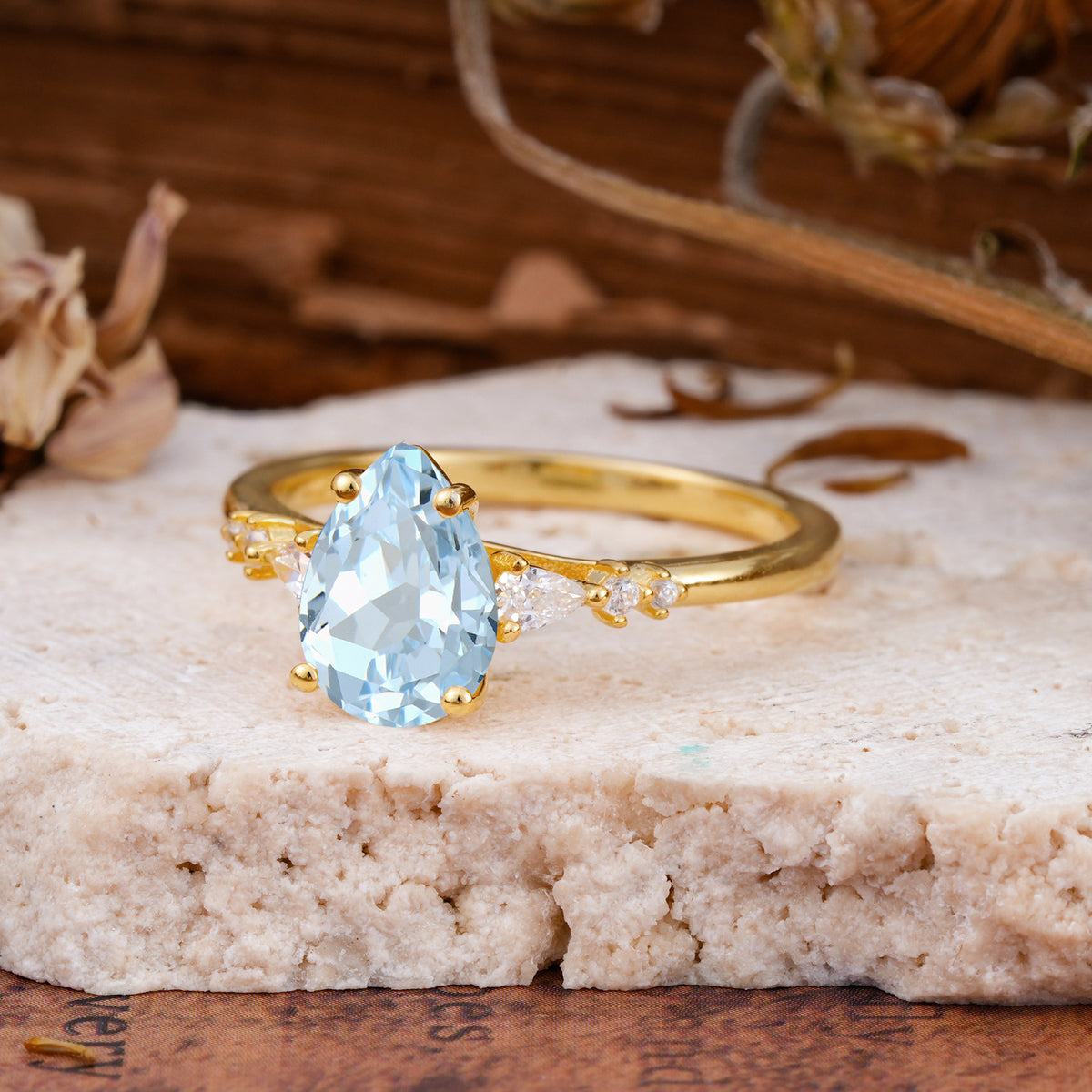 Pear Cut Aquamarine Three-Stone Engagement Ring for her - Additional view