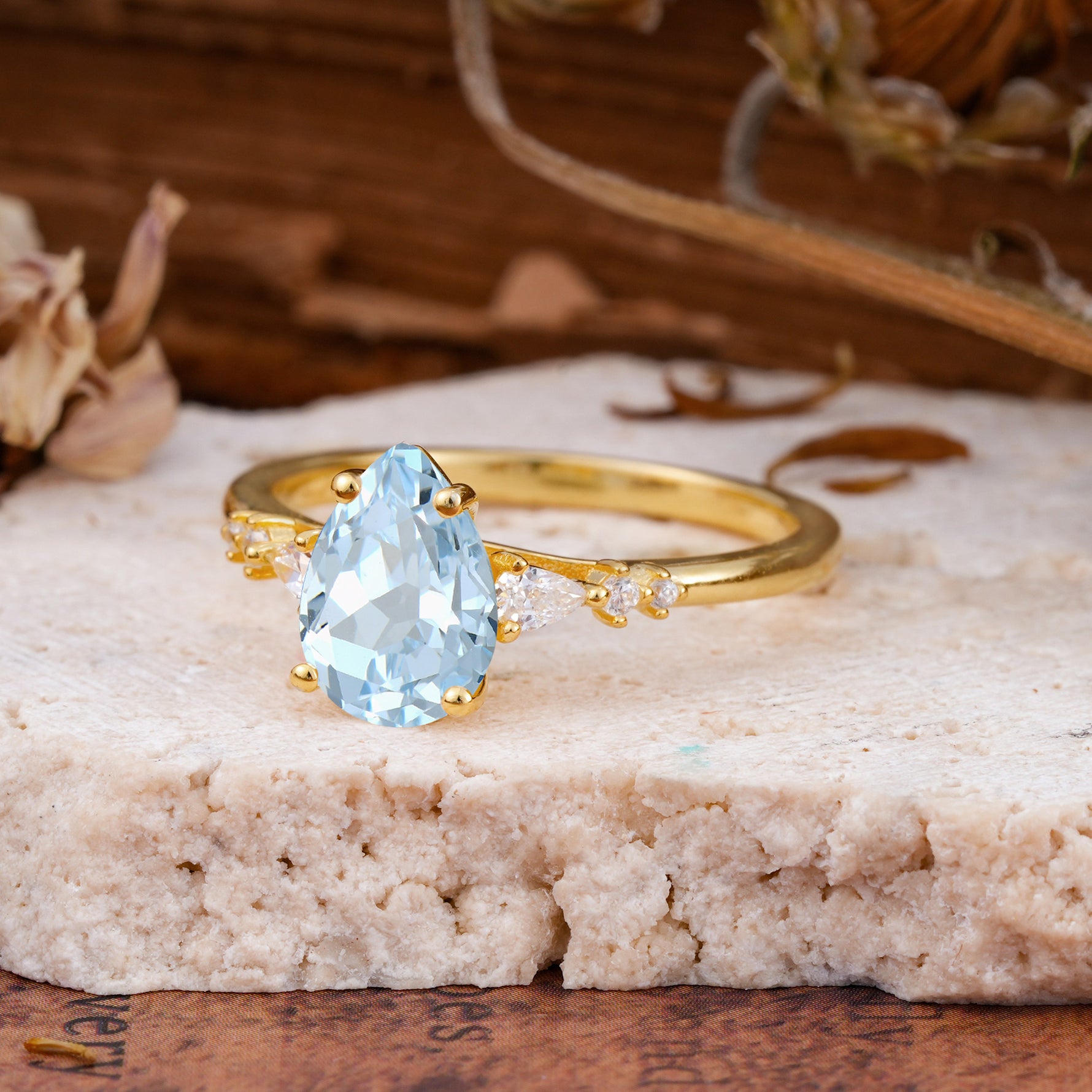 Pear Cut Aquamarine Three-Stone Engagement Ring for her - Additional view