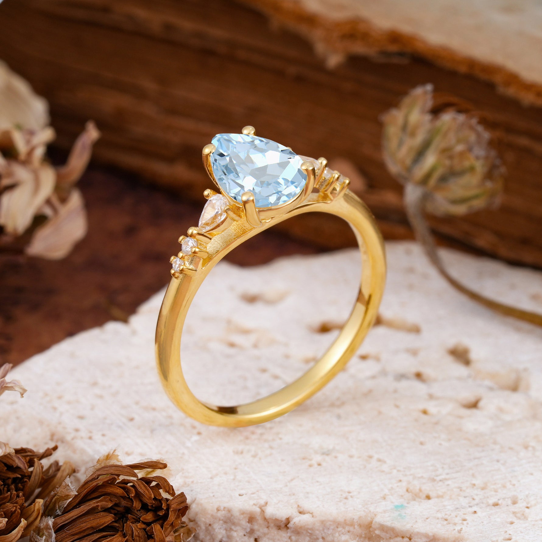 Pear Cut Aquamarine Three-Stone Engagement Ring for her - Additional view