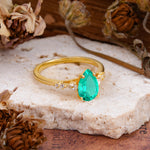 Pear Cut Emerald Three-Stone Engagement Ring for her - Additional view