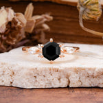 Nature Inspired 6 Prong Leaf Hexagon Cut Black Onyx Engagement Ring - Additional view