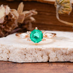 Nature Inspired 6 Prong Leaf Hexagon Cut Emerald Engagement Ring - Additional view