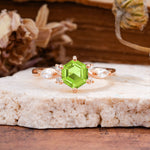 Nature Inspired 6 Prong Leaf Hexagon Cut Peridot Engagement Ring - Additional view