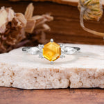 Nature Inspired 6 Prong Leaf Hexagon Cut Citrine Engagement Ring - Additional view