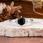 Nature Inspired 6 Prong Leaf Hexagon Cut Black Onyx Engagement Ring - Additional view