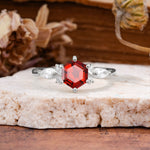 Nature Inspired 6 Prong Leaf Hexagon Cut Garnet Engagement Ring - Additional view