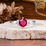 Nature Inspired 6 Prong Leaf Hexagon Cut Ruby Engagement Ring - Additional view