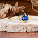 Nature Inspired 6 Prong Leaf Hexagon Cut Sapphire Engagement Ring - Additional view