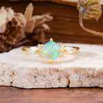 Nature Inspired 6 Prong Leaf Hexagon Cut Fire Opal Engagement Ring - Additional view