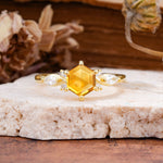Nature Inspired 6 Prong Leaf Hexagon Cut Citrine Engagement Ring - Additional view