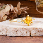 Nature Inspired 6 Prong Leaf Hexagon Cut Citrine Engagement Ring - Additional view
