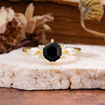 Nature Inspired 6 Prong Leaf Hexagon Cut Black Onyx Engagement Ring - Additional view