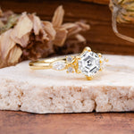 Nature Inspired 6 Prong Leaf Hexagon Cut Lab Diamond Engagement Ring - Additional view
