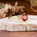 Nature Inspired 6 Prong Leaf Hexagon Cut Garnet Engagement Ring - Additional view