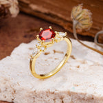Nature Inspired 6 Prong Leaf Hexagon Cut Garnet Engagement Ring - Additional view