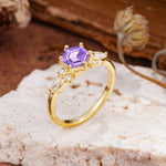 Nature Inspired 6 Prong Leaf Hexagon Cut Amethyst Engagement Ring - Additional view