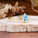 Nature Inspired 6 Prong Leaf Hexagon Cut Aquamarine Engagement Ring - Additional view