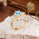 Nature Inspired 6 Prong Leaf Hexagon Cut Aquamarine Engagement Ring - Additional view