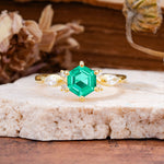 Nature Inspired 6 Prong Leaf Hexagon Cut Emerald Engagement Ring - Additional view