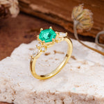 Nature Inspired 6 Prong Leaf Hexagon Cut Emerald Engagement Ring - Additional view
