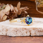 Nature Inspired 6 Prong Leaf Hexagon Cut Alexandrite Engagement Ring - Additional view