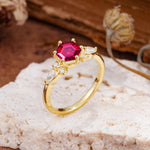 Nature Inspired 6 Prong Leaf Hexagon Cut Ruby Engagement Ring - Additional view