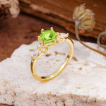 Nature Inspired 6 Prong Leaf Hexagon Cut Peridot Engagement Ring - Additional view