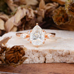 Vintage Pear Cut Moissanite Three Side Stone Engagement Ring with Accents - Additional view