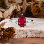 Vintage Pear Cut Ruby Three Side Stone Engagement Ring with Accents - Additional view