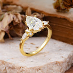 Vintage Pear Cut Moissanite Three Side Stone Engagement Ring with Accents - Additional view