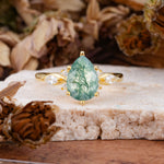 Vintage Pear Cut Moss Agate Three Side Stone Engagement Ring with Accents - Additional view