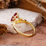 Vintage Pear Cut Ruby Three Side Stone Engagement Ring with Accents - Additional view
